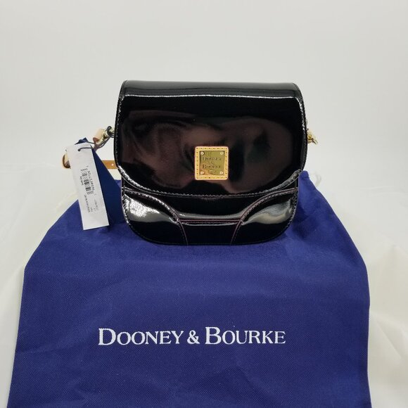 Dooney & Bourke Handbags - NWT Dooney & Bourke Black Patent Leather Convertible Saddle Bag / Gold Hardware